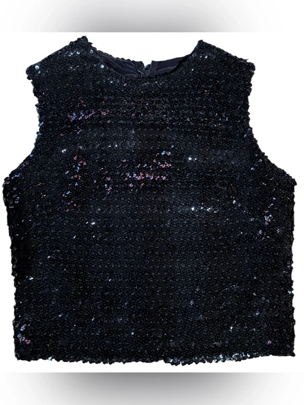 Vintage Black Sequin Sleeveless Cocktail Party Shell Vintage 10 Fit Modern Small